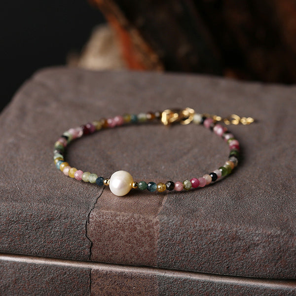 Lucky Serenity —Natural Tourmaline & Pearl Bracelet
