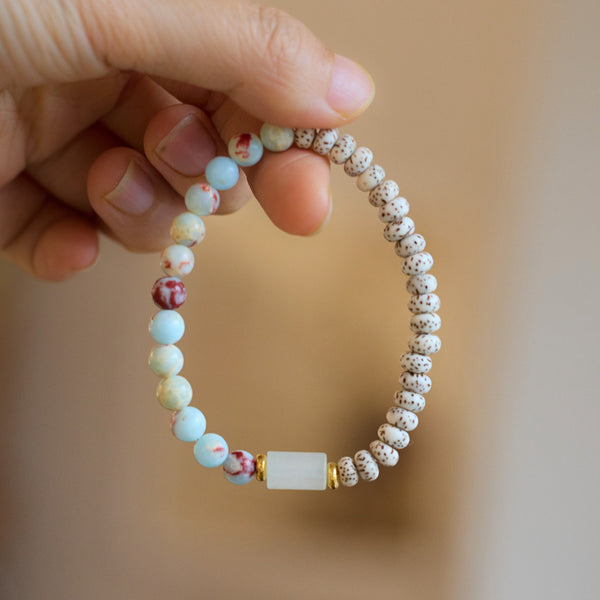 Prosperity & Peace —Shoushan Stone and  Star Moon Bodhi beads bracelet