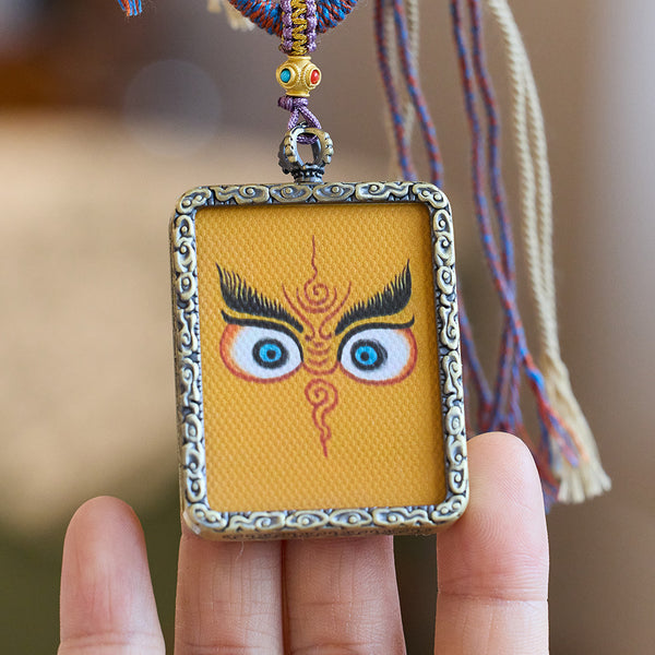God Of Wealth—Yellow Dzambhala Thangka Box Pendant Necklace
