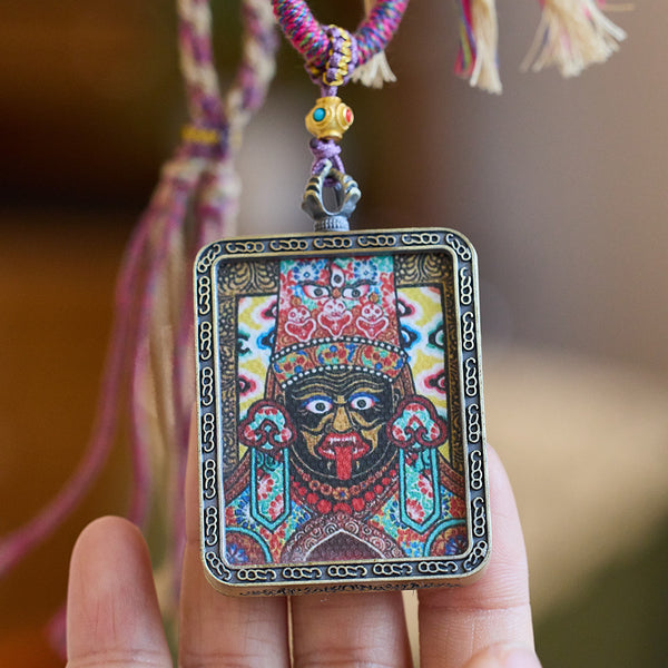 Tibetan Female Wealth Deity— Lhamo Rakshasi Thangka Box Pendant Necklace