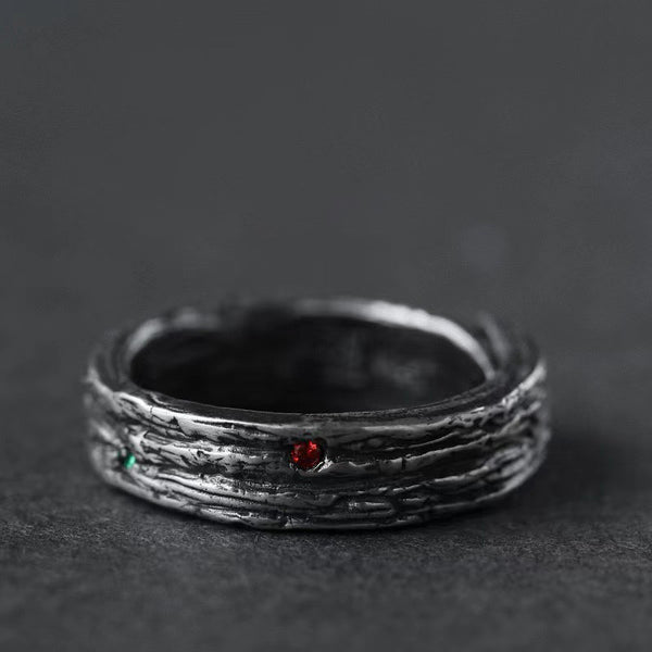 Love and Persistence—Dead Wood And Gems Couple Rings