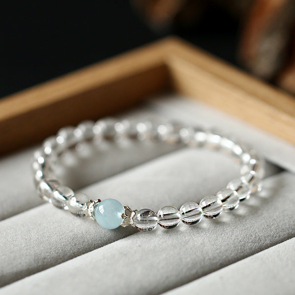 A Touch of Serenity - Natural White Crystal and Aquamarine Bracelet