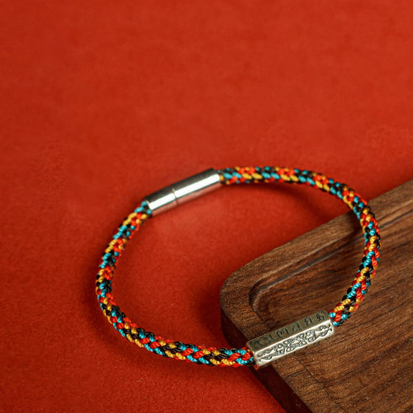 Buddhist LuckyCharm Silver—— Tibetan Red String Bracelet