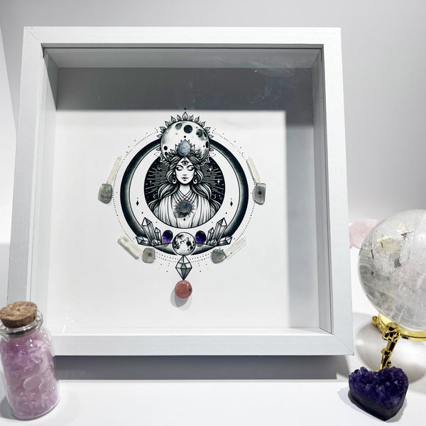 Celestial Call, Soul's Sanctuary—Lunar Goddess Guardian Crystal Frame